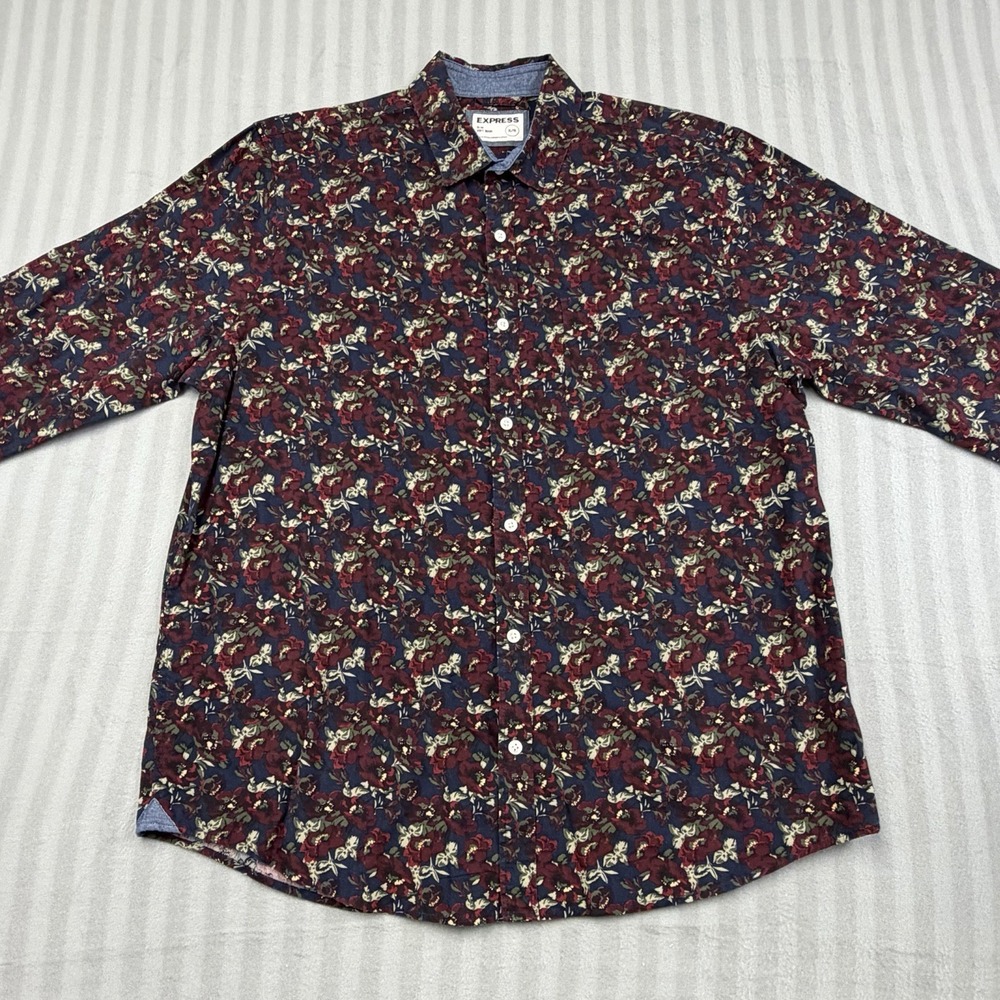 Express Button‎ Down Shirt Men's XL Long Sleeve Slim Cotton Soft Wash Floral
